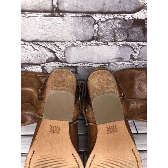 Frye Tan Brown Leather Harness Side Zipper Heel Boots Women Sz 6M US/37EU - Picture 10 of 15